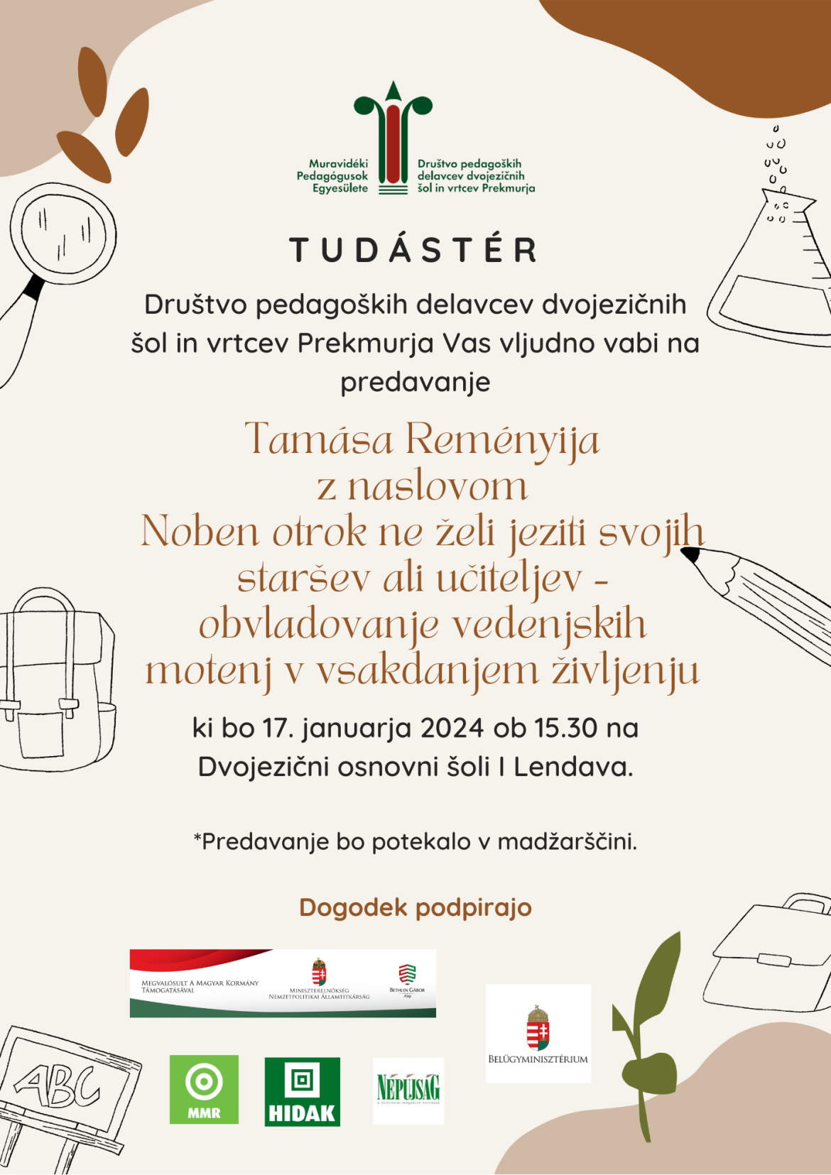 Predavanje »Tudástér« – Tamás Reményi: Noben otrok ne želi jeziti svojih staršev ali učiteljev – obvladovanje vedenjskih motenj v vsakdanjem življenju